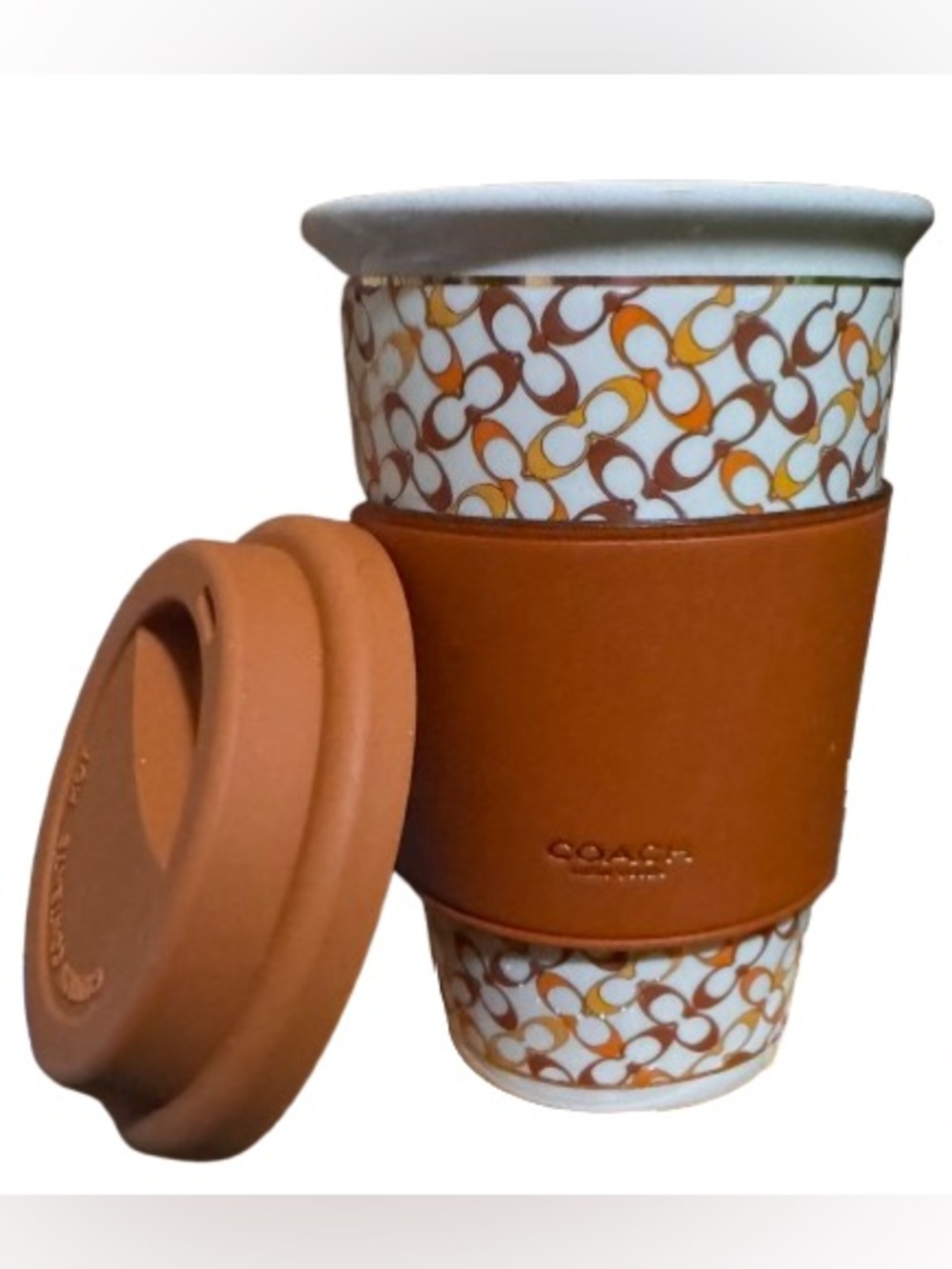 Coach CCT02 Signature Hot Lidded Cup (Brass/Toffee Multi) - NWOT - Picture 2 of 7